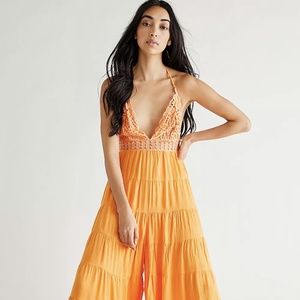 Free People Harmony Lace Halter Wide Leg Jumpsuit Size 2